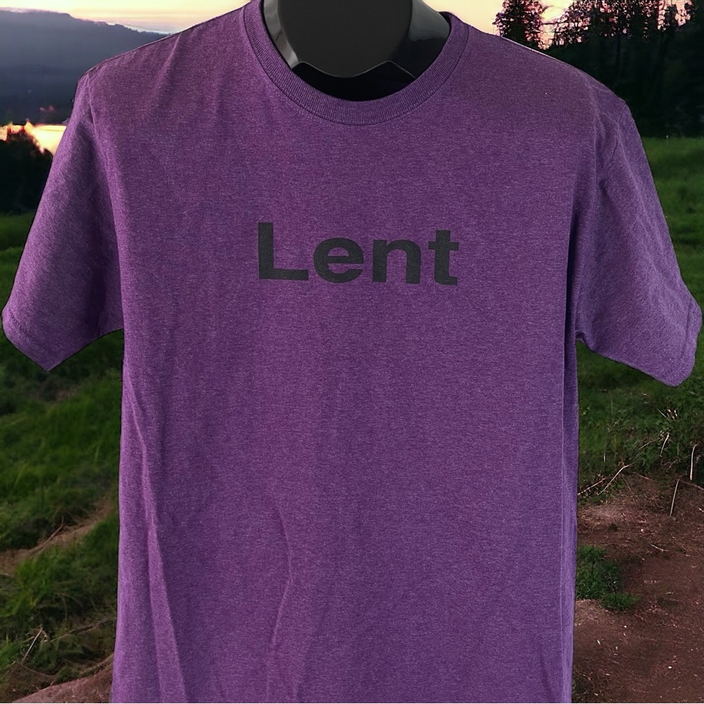 Black on Purple “Lent” T-Shirt Printed on Fruit of the Loom Men’s Size Medium - Picture 7 of 8